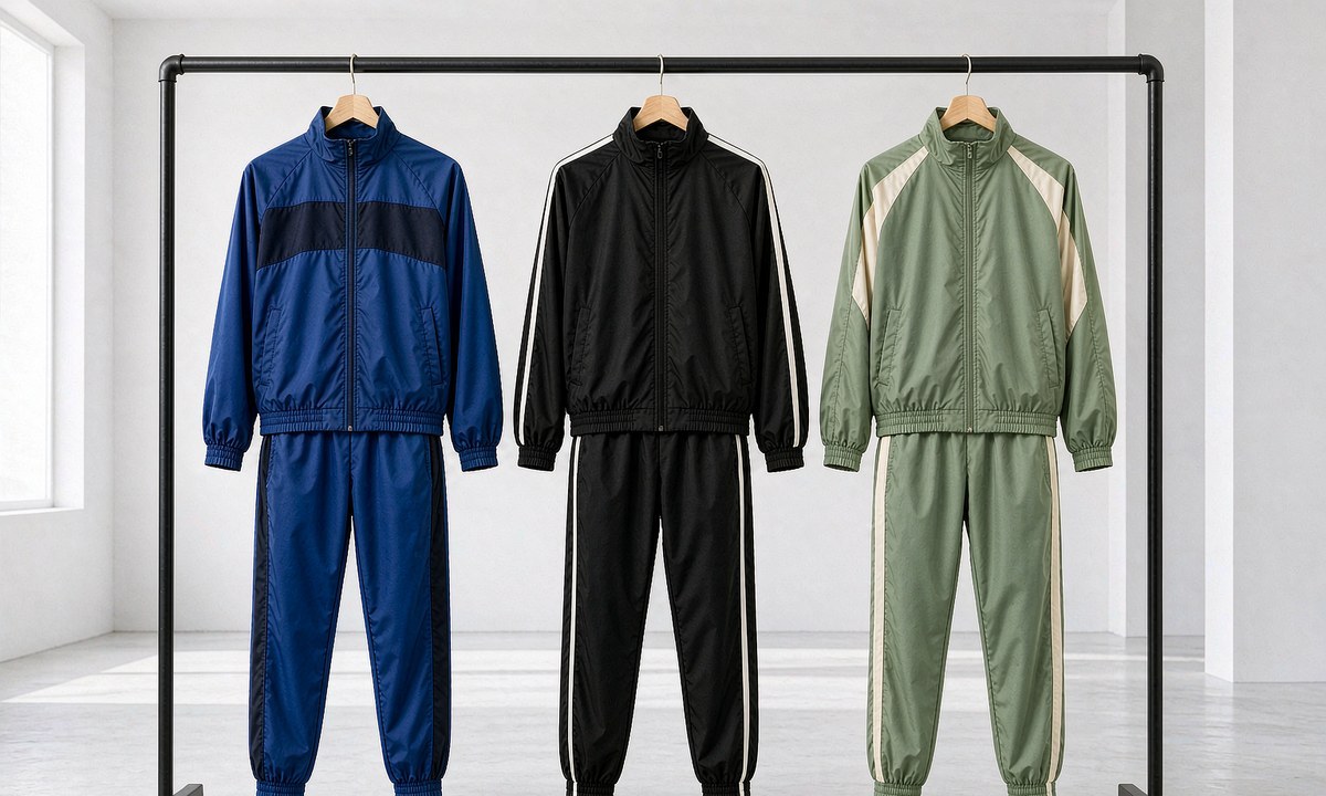 custom nylon tracksuit color blocking and panel construction