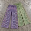 Custom Wide Leg Sweatpants with Rhinestone Details and Raw Hem