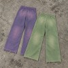 Custom Wide Leg Sweatpants with Rhinestone Details and Raw Hem