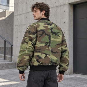 Custom Camo Jacket in Woodland Print with Black Ribbed Trims