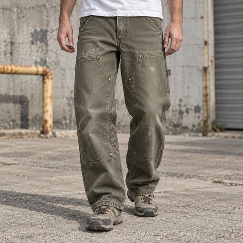 Custom Carpenter Pants in Olive with Double Knee Panels