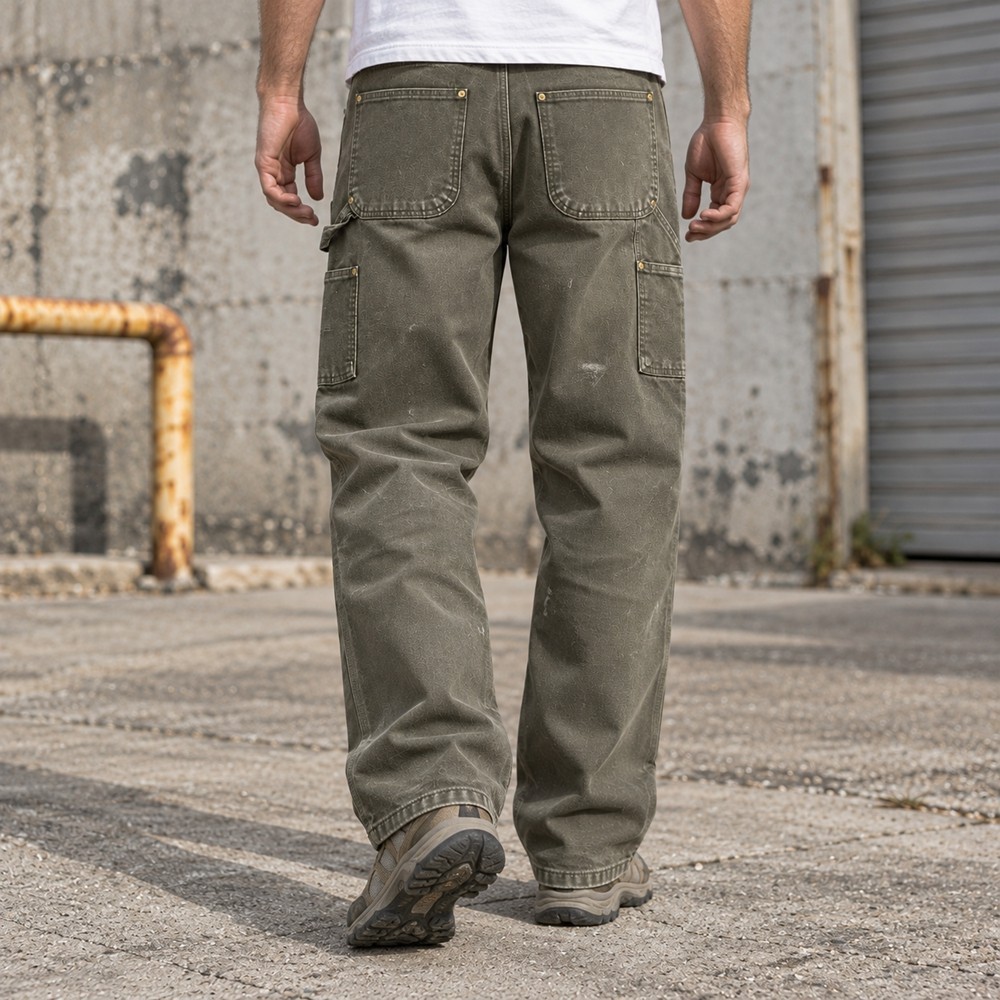 Custom Carpenter Pants in Olive with Double Knee Panels