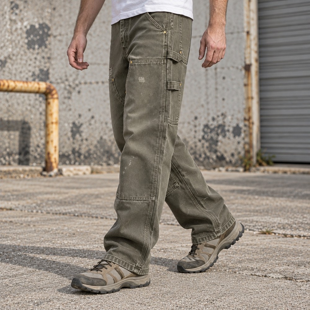 Custom Carpenter Pants in Olive with Double Knee Panels