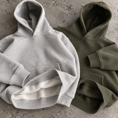 Custom Pullover Hoodies in Heather Grey and Olive Fleece
