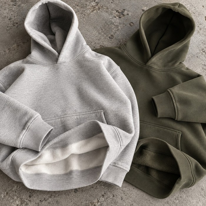 Custom Pullover Hoodies in Heather Grey and Olive Fleece