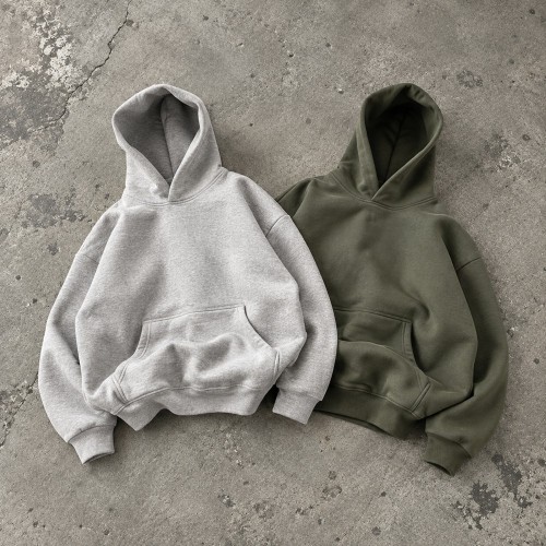 Custom Pullover Hoodies in Heather Grey and Olive Fleece