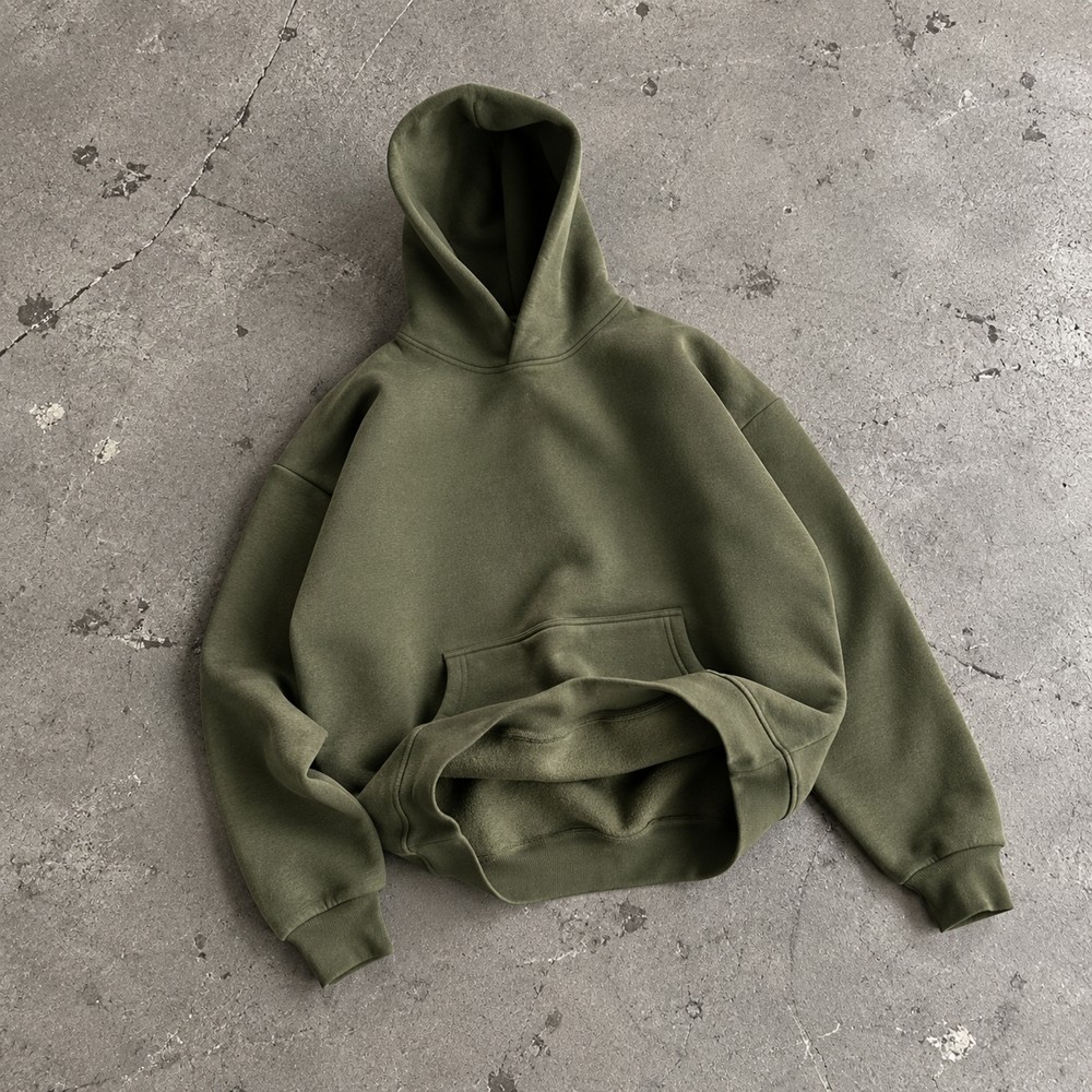Custom Pullover Hoodies in Heather Grey and Olive Fleece