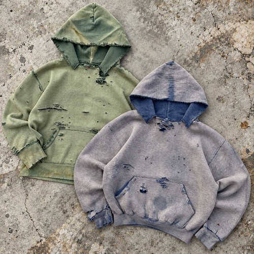 Custom Acid Wash Hoodie with Distressed Raw Edges and Hem