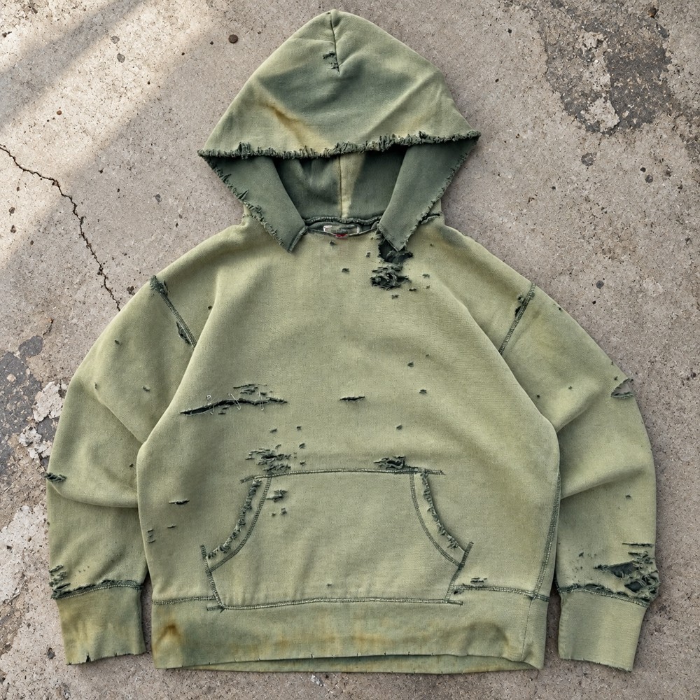 Custom Acid Wash Hoodie with Distressed Raw Edges and Hem