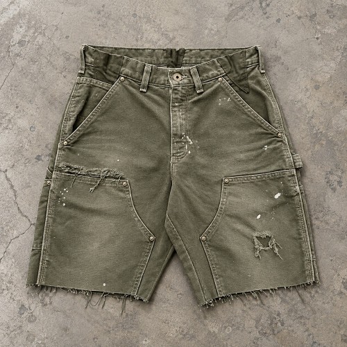 Custom Work Shorts in Washed Olive with Double Knee Panels