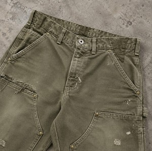 Custom Work Shorts in Washed Olive with Double Knee Panels