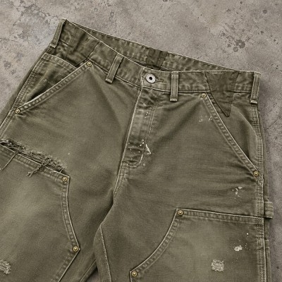 Custom Work Shorts in Washed Olive with Double Knee Panels