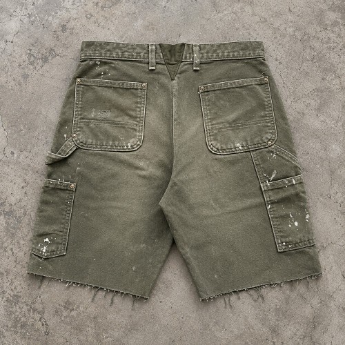 Custom Work Shorts in Washed Olive with Double Knee Panels