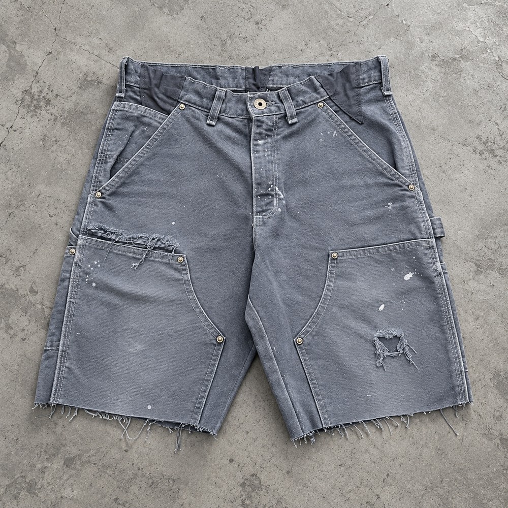 Custom Work Shorts in Washed Olive with Double Knee Panels