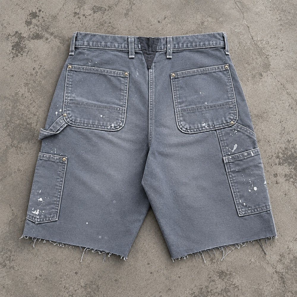 Custom Work Shorts in Washed Olive with Double Knee Panels