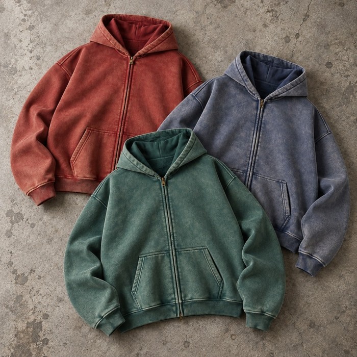 Custom Zip Hoodie in Washed Brick Red and Blue Grey Fleece