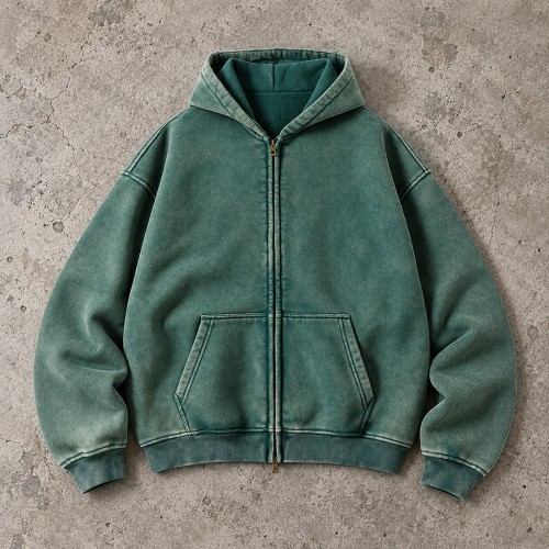 Custom Zip Hoodie in Washed Brick Red and Blue Grey Fleece