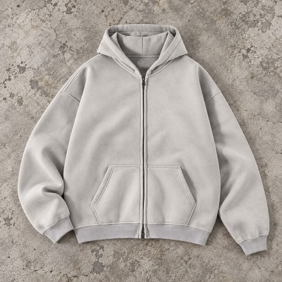 Custom Zip Hoodie in Washed Brick Red and Blue Grey Fleece