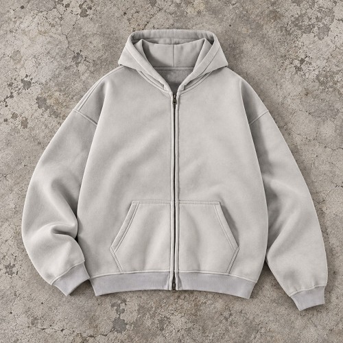 Custom Zip Hoodie in Washed Brick Red and Blue Grey Fleece