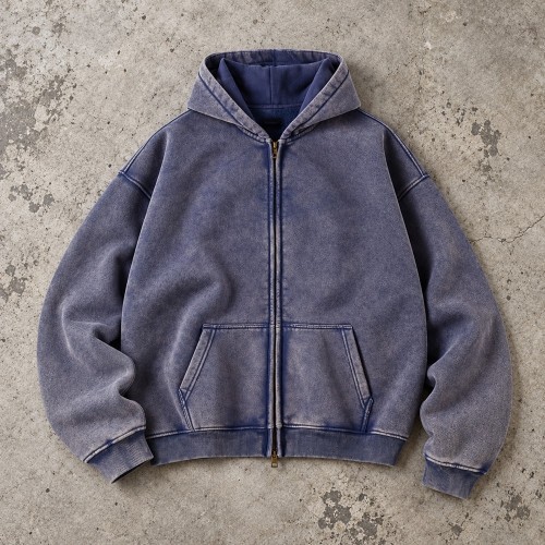 Custom Zip Hoodie in Washed Brick Red and Blue Grey Fleece