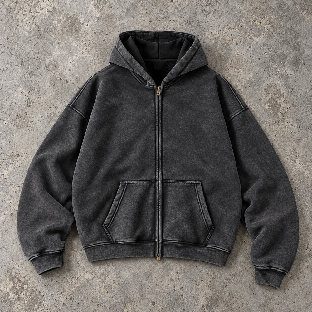 Custom Zip Hoodie in Washed Brick Red and Blue Grey Fleece