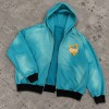 Custom Embroidered Zip Up Hoodies in Blue Acid Wash Fleece