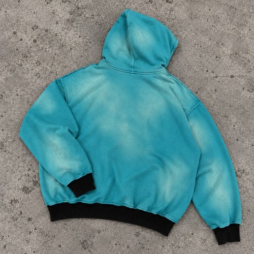 Custom Embroidered Zip Up Hoodies in Blue Acid Wash Fleece
