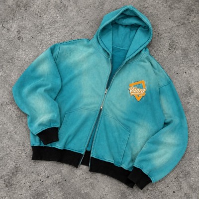 Custom Embroidered Zip Up Hoodies in Blue Acid Wash Fleece