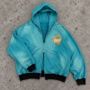 Custom Embroidered Zip Up Hoodies in Blue Acid Wash Fleece
