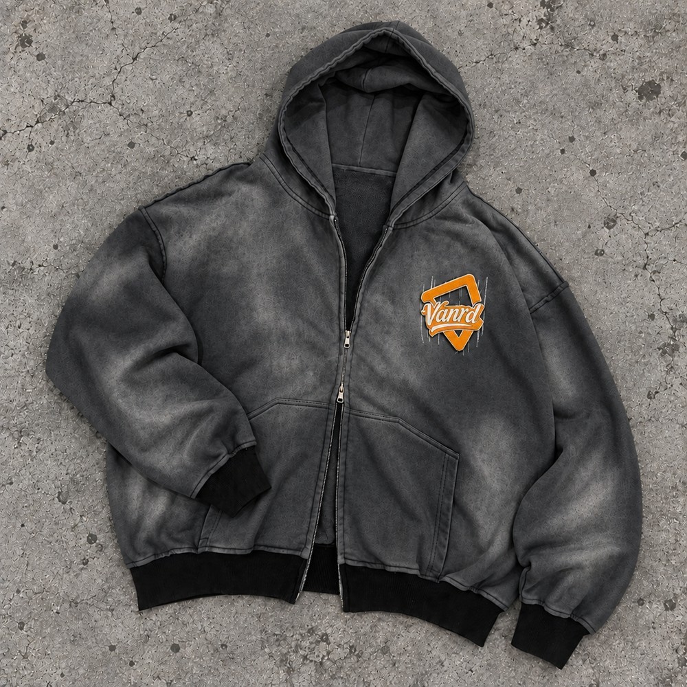 Custom Embroidered Zip Up Hoodies in Blue Acid Wash Fleece