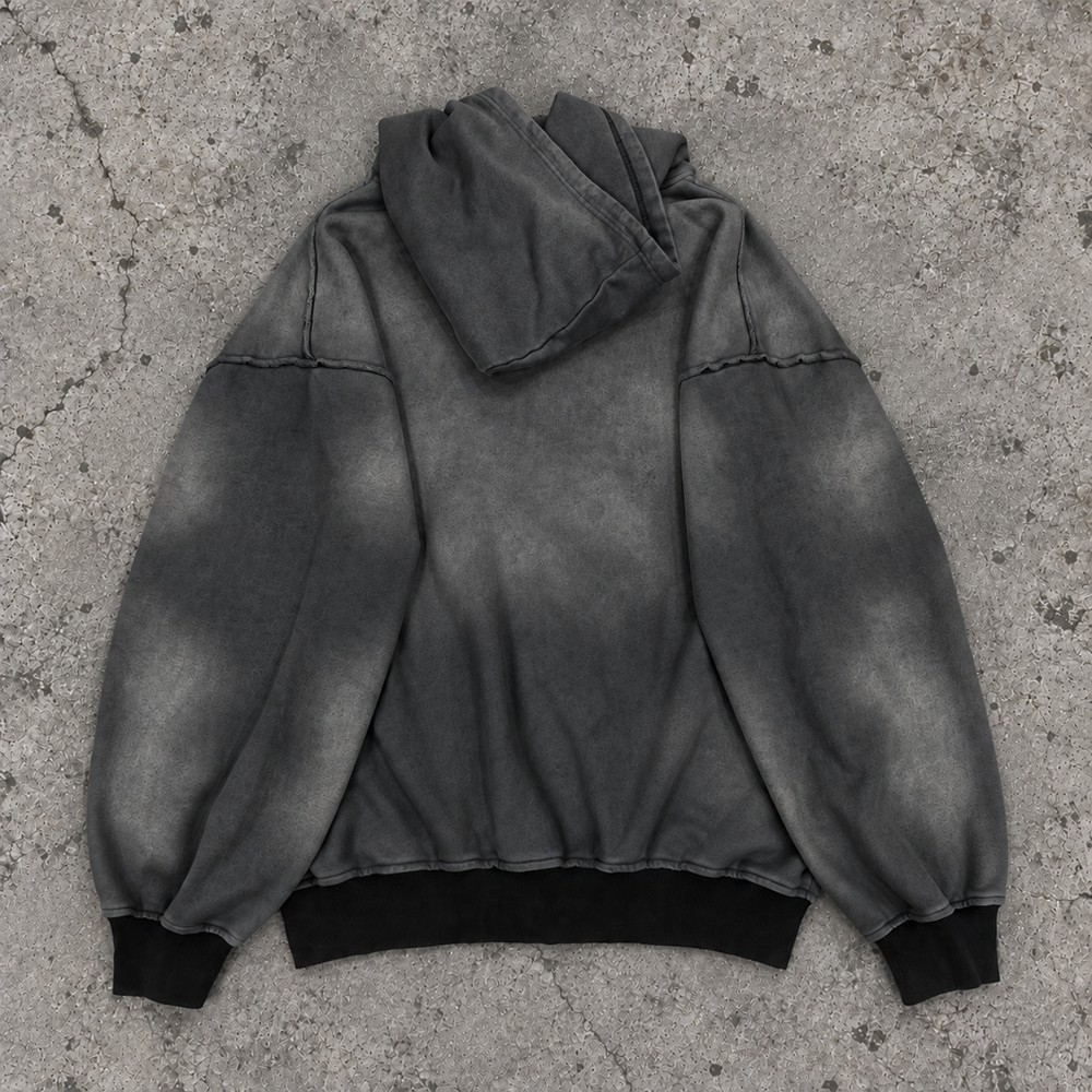 Custom Embroidered Zip Up Hoodies in Blue Acid Wash Fleece