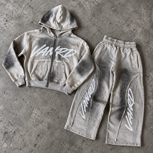 Custom Tracksuits in Washed Grey Fleece with Studded Detail