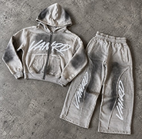 Custom Tracksuits in Washed Grey Fleece with Studded Detail