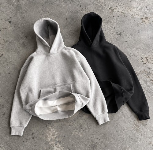 Custom Oversized Hoodies in Heavyweight Grey and Black Fleece