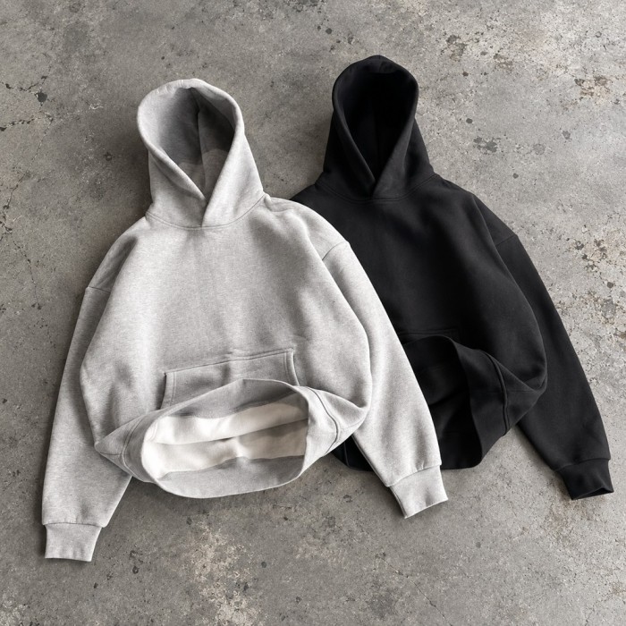 Custom Oversized Hoodies in Heavyweight Grey and Black Fleece