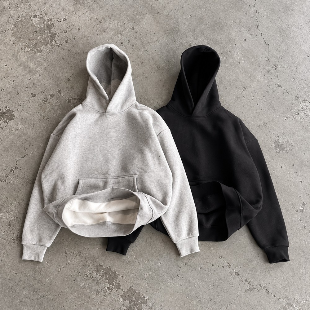 Custom Oversized Hoodies in Heavyweight Grey and Black Fleece