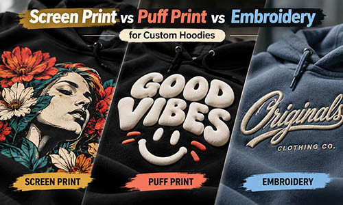 Screen Print vs Puff Print vs Embroidery for Custom Hoodies