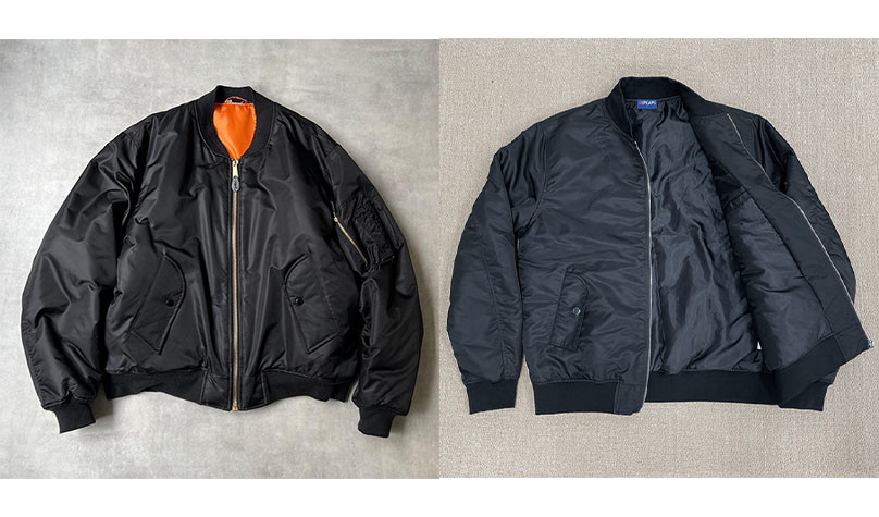 VANRD MA-1 nylon bomber jacket interior lining detail from a published custom flight jacket product