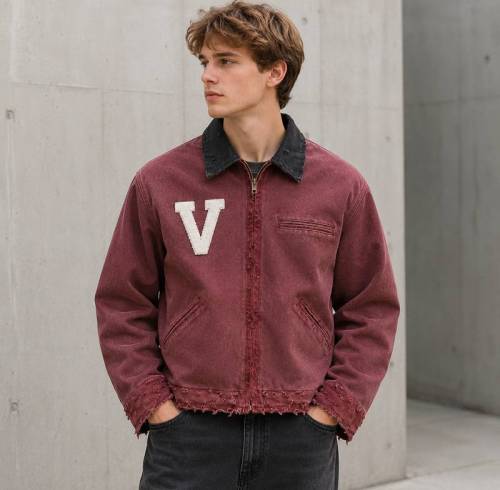 Custom Varsity Jacket in Washed Burgundy Canvas with Chenille Patch