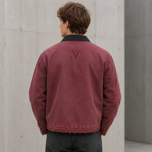 Custom Varsity Jacket in Washed Burgundy Canvas with Chenille Patch
