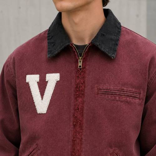 Custom Varsity Jacket in Washed Burgundy Canvas with Chenille Patch