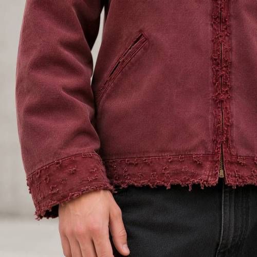 Custom Varsity Jacket in Washed Burgundy Canvas with Chenille Patch