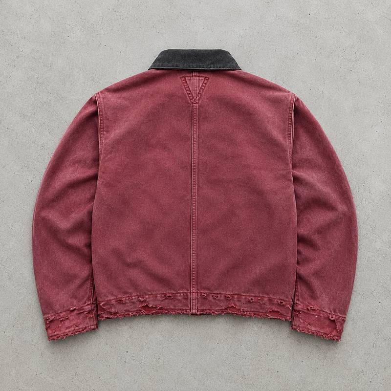 Custom Varsity Jacket in Washed Burgundy Canvas with Chenille Patch