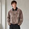 Custom Bomber Jacket in Washed Brown Canvas with Contrast Collar