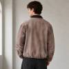 Custom Bomber Jacket in Washed Brown Canvas with Contrast Collar
