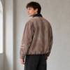 Custom Bomber Jacket in Washed Brown Canvas with Contrast Collar