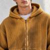 Custom Zip Up Hoodie in Mustard Waffle Knit with Washed Finish
