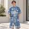 Custom Shorts Set in Washed Blue Plaid with Matching Shirt
