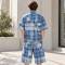 Custom Shorts Set in Washed Blue Plaid with Matching Shirt