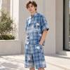 Custom Shorts Set in Washed Blue Plaid with Matching Shirt
